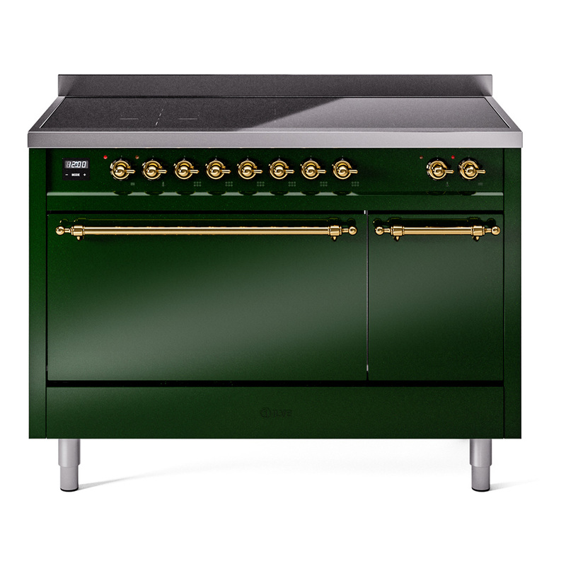 ILVE UPI486QNMPEGG Nostalgie II 48" Induction Range  (Solid Door, Emerald Green, Brass)