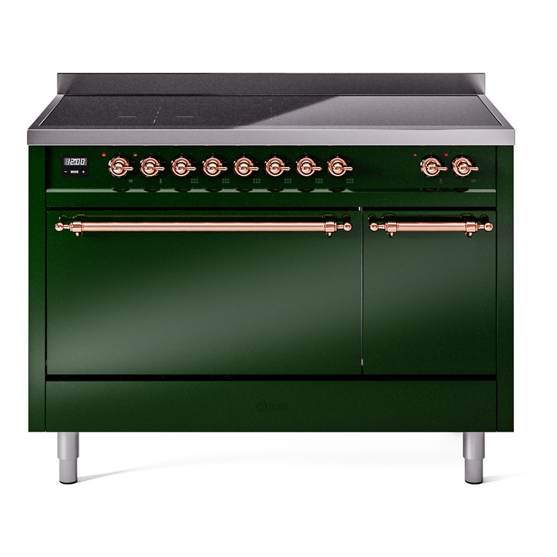 ILVE UPI486QNMPEGP Nostalgie II 48" Induction Range  (Solid Door, Emerald Green, Copper)