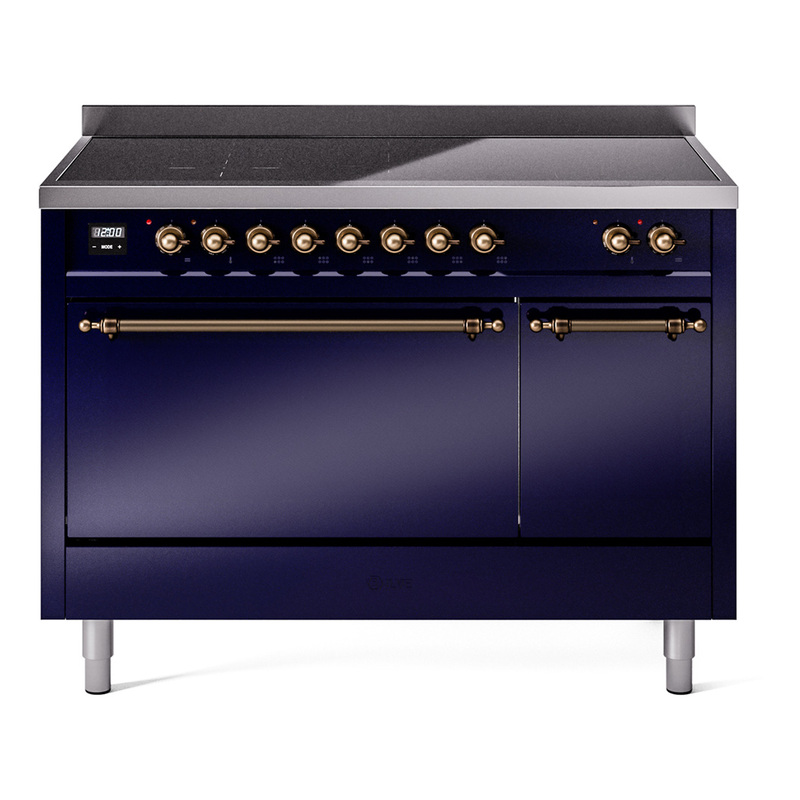 ILVE UPI486QNMPMBB Nostalgie II 48" Induction Range  (Solid Door, Midnight Blue, Bronze)