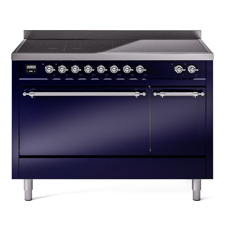 ILVE UPI486QNMPMBC Nostalgie II 48" Induction Range  (Solid Door, Midnight Blue, Chrome)