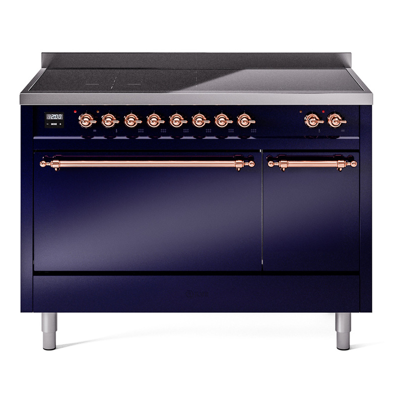 ILVE UPI486QNMPMBP Nostalgie II 48" Induction Range  (Solid Door, Midnight Blue, Copper)