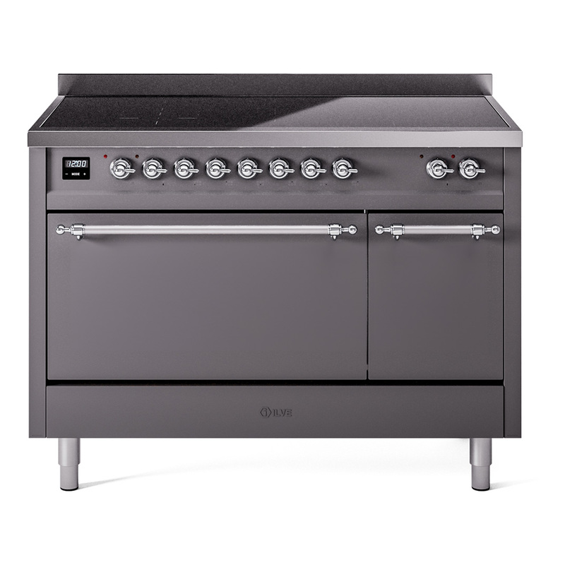 ILVE UPI486QNMPMGC Nostalgie II 48" Induction Range  (Solid Door, Graphite Matte, Chrome)