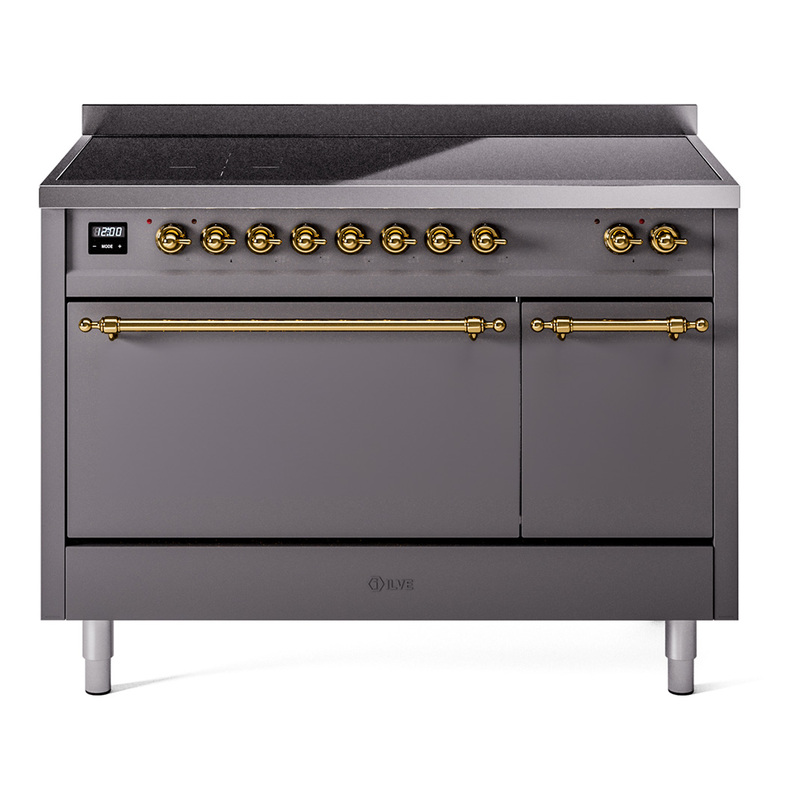 ILVE UPI486QNMPMGG Nostalgie II 48" Induction Range  (Solid Door, Graphite Matte, Brass)