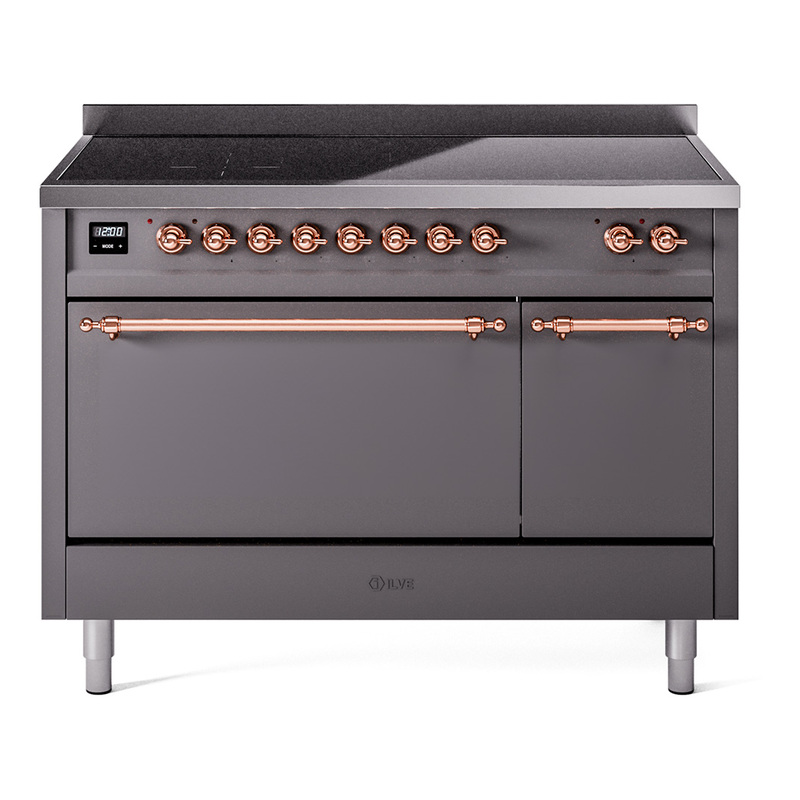 ILVE UPI486QNMPMGP Nostalgie II 48" Induction Range  (Solid Door, Graphite Matte, Copper)