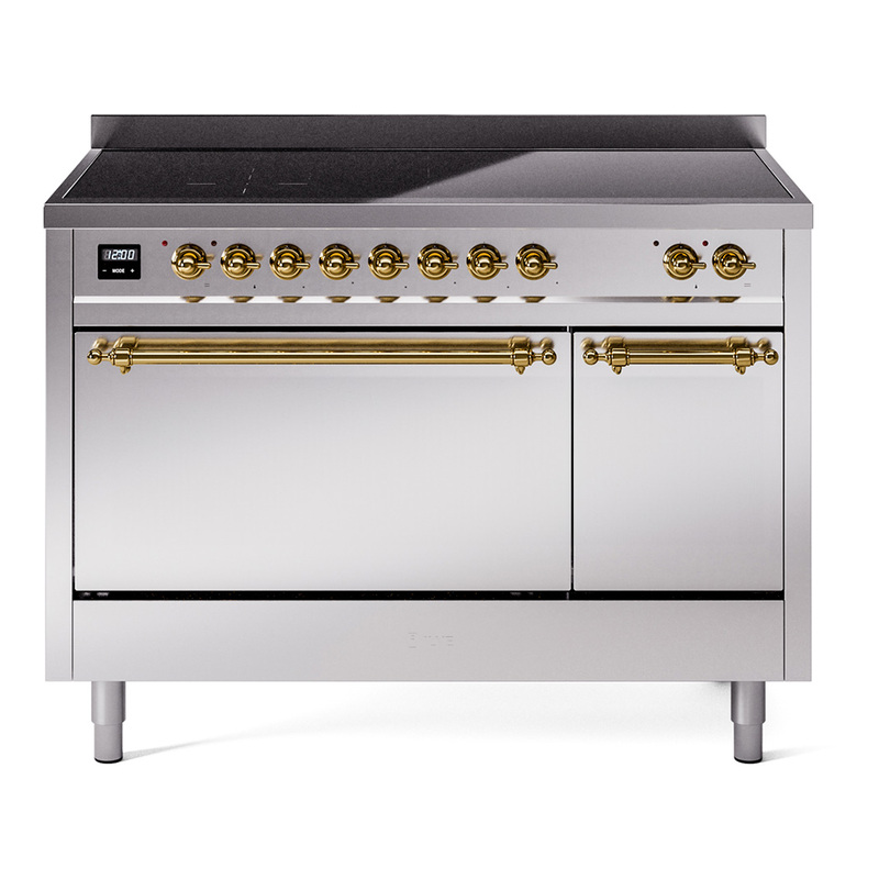 ILVE UPI486QNMPSSG Nostalgie II 48" Induction Range  (Solid Door, Stainless Steel, Brass)