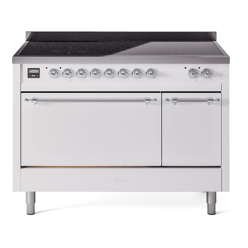 ILVE UPI486QNMPWHC Nostalgie II 48" Induction Range  (Solid Door, White, Chrome)