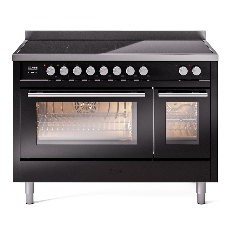 ILVE UPI486WMPBK Professional Plus II 48" Induction Range  (Triple Glass Door, Glossy Black)