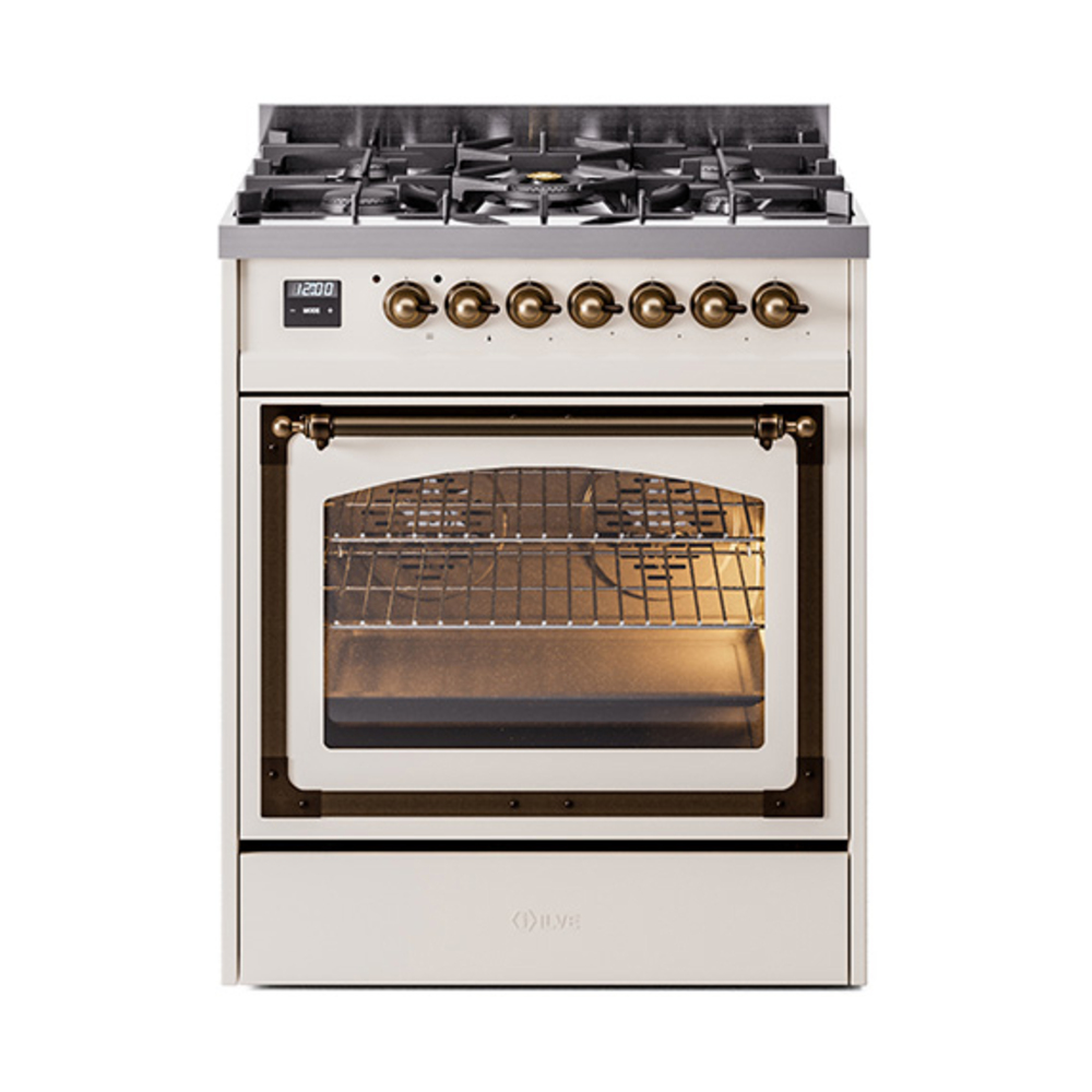 ILVE UN30NMPAWBLP Nostalgie II Noblesse 30" Dual Fuel Range  (Liquid Propane, Triple Glass Door, Antique White, Bronze)