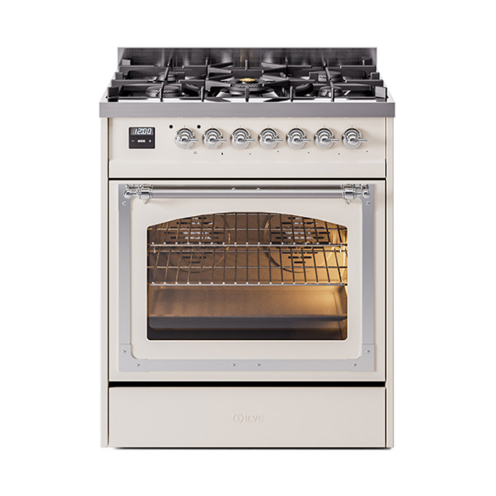 ILVE UN30NMPAWCLP Nostalgie II Noblesse 30" Dual Fuel Range  (Liquid Propane, Triple Glass Door, Antique White, Chrome)