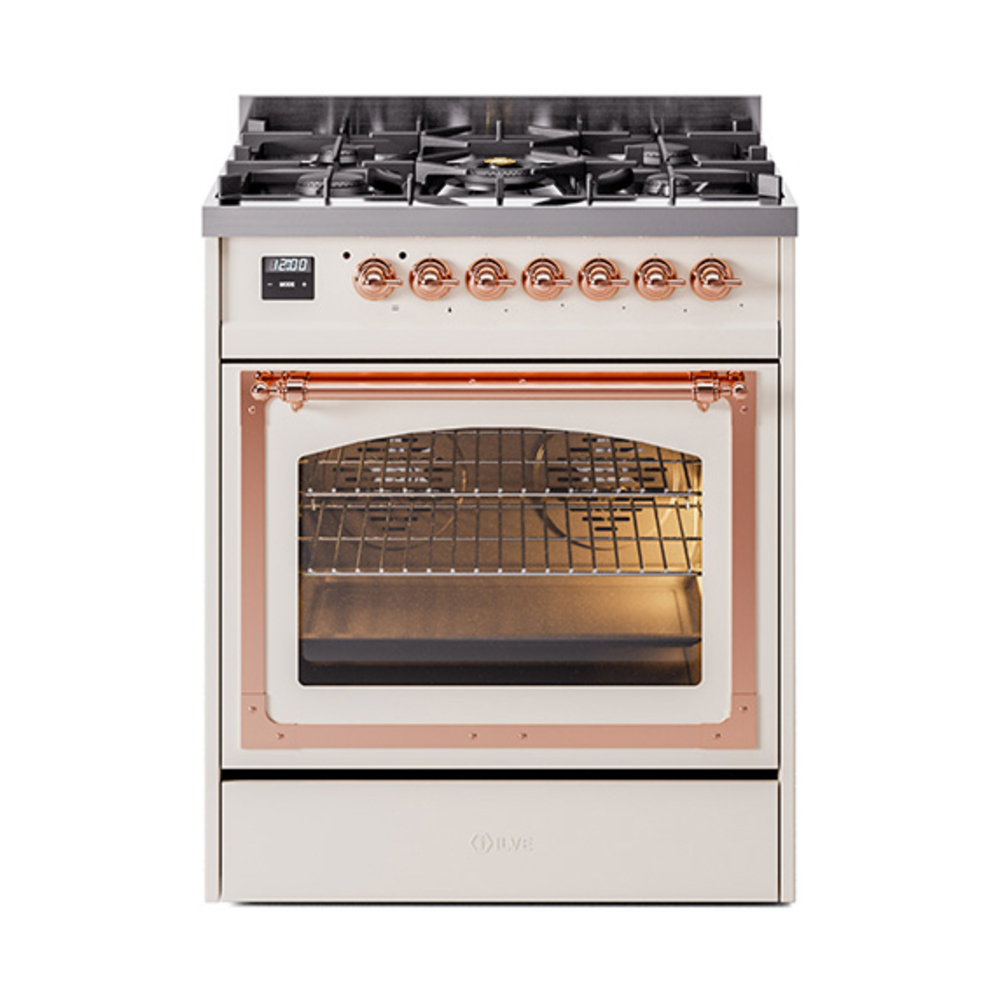 ILVE UN30NMPAWPLP Nostalgie II Noblesse 30" Dual Fuel Range  (Liquid Propane, Triple Glass Door, Antique White, Copper)