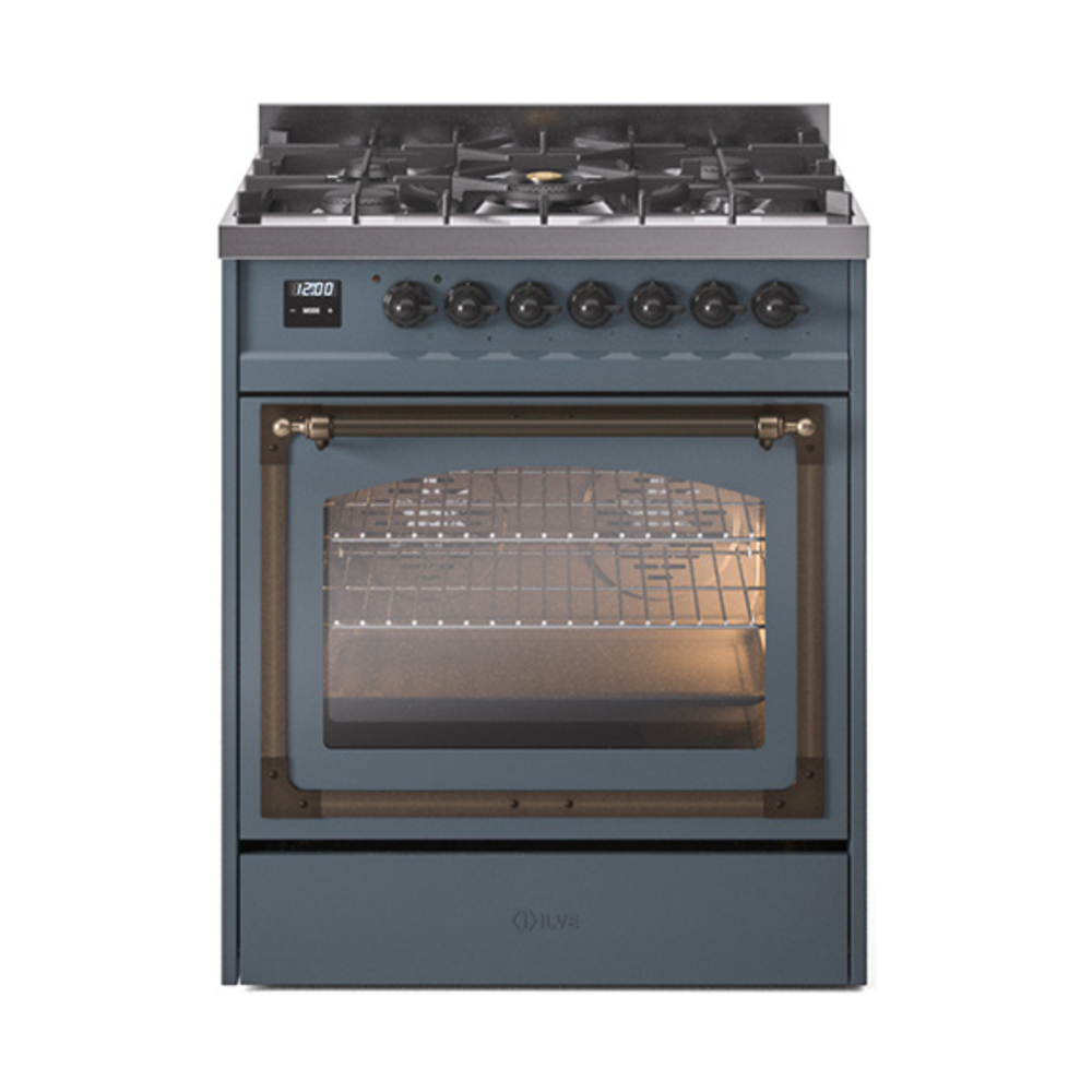 ILVE UN30NMPBGBLP Nostalgie II Noblesse 30" Dual Fuel Range  (Liquid Propane, Triple Glass Door, Blue Grey, Bronze)