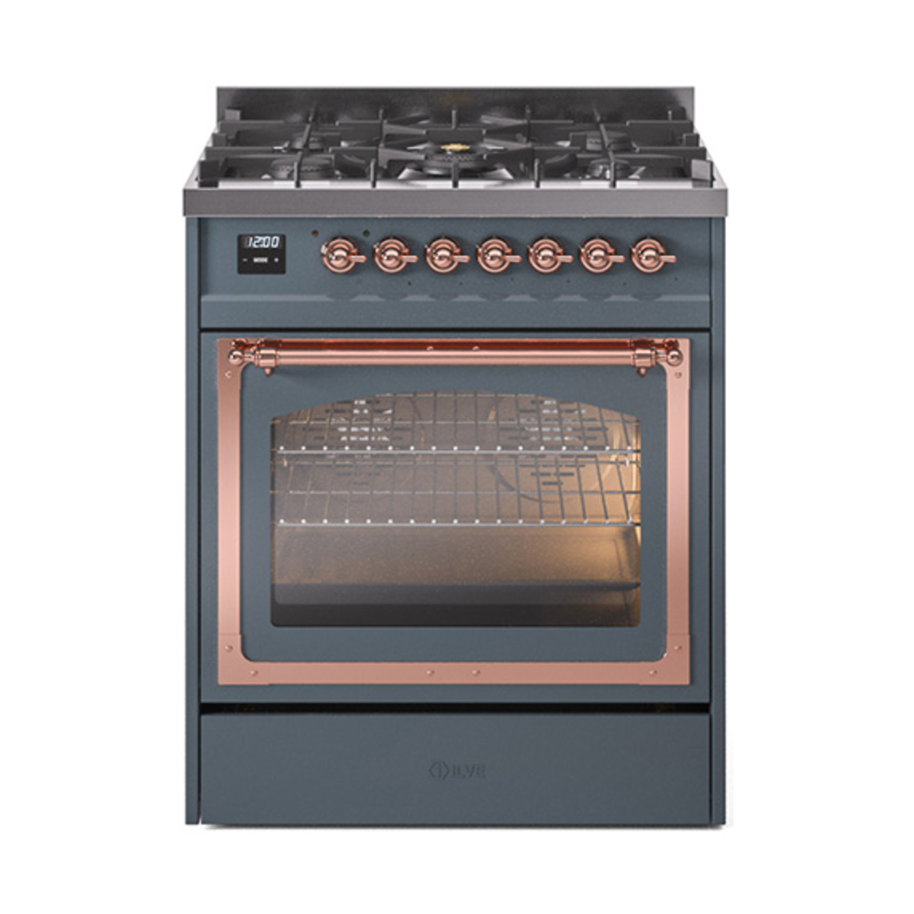 ILVE UN30NMPBGPLP Nostalgie II Noblesse 30" Dual Fuel Range  (Liquid Propane, Triple Glass Door, Blue Grey, Copper)