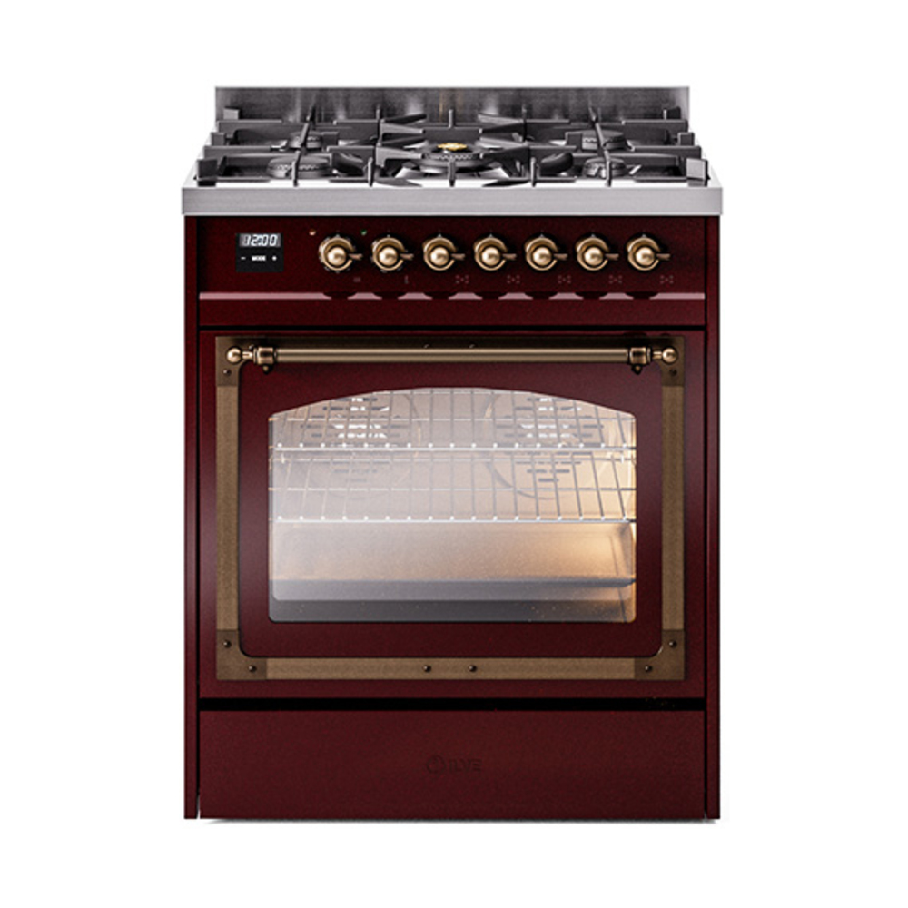 ILVE UN30NMPBUBLP Nostalgie II Noblesse 30" Dual Fuel Range  (Liquid Propane, Triple Glass Door, Burgundy, Bronze)