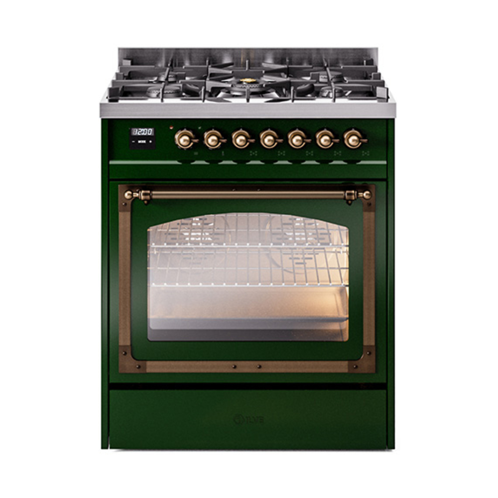 ILVE UN30NMPEGBLP Nostalgie II Noblesse 30" Dual Fuel Range  (Liquid Propane, Triple Glass Door, Emerald Green, Burnished)