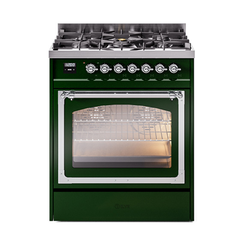 ILVE UN30NMPEGCLP Nostalgie II Noblesse 30" Dual Fuel Range  (Liquid Propane, Triple Glass Door, Emerald Green, Chrome)