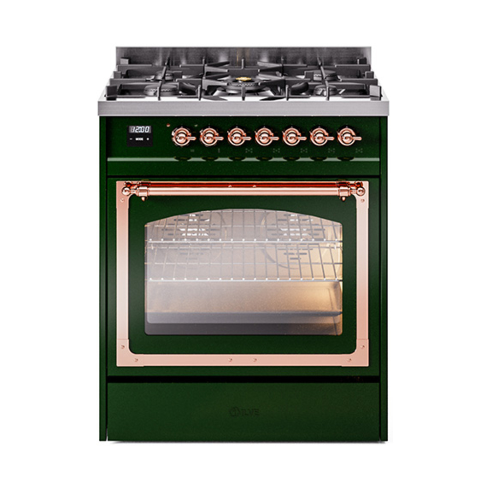 ILVE UN30NMPEGPLP Nostalgie II Noblesse 30" Dual Fuel Range  (Liquid Propane, Triple Glass Door, Emerald Green, Copper)