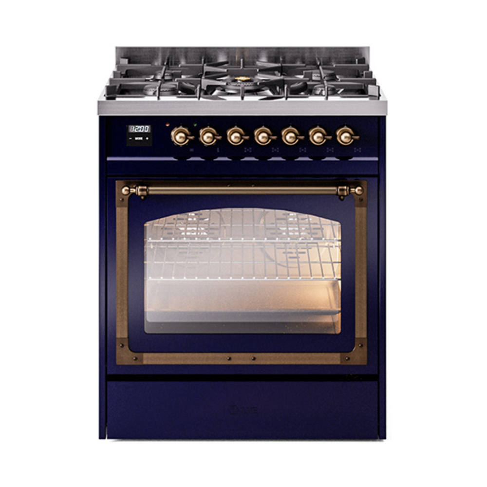 ILVE UN30NMPMBBLP Nostalgie II Noblesse 30" Dual Fuel Range  (Liquid Propane, Triple Glass Door, Midnight Blue, Burnished)