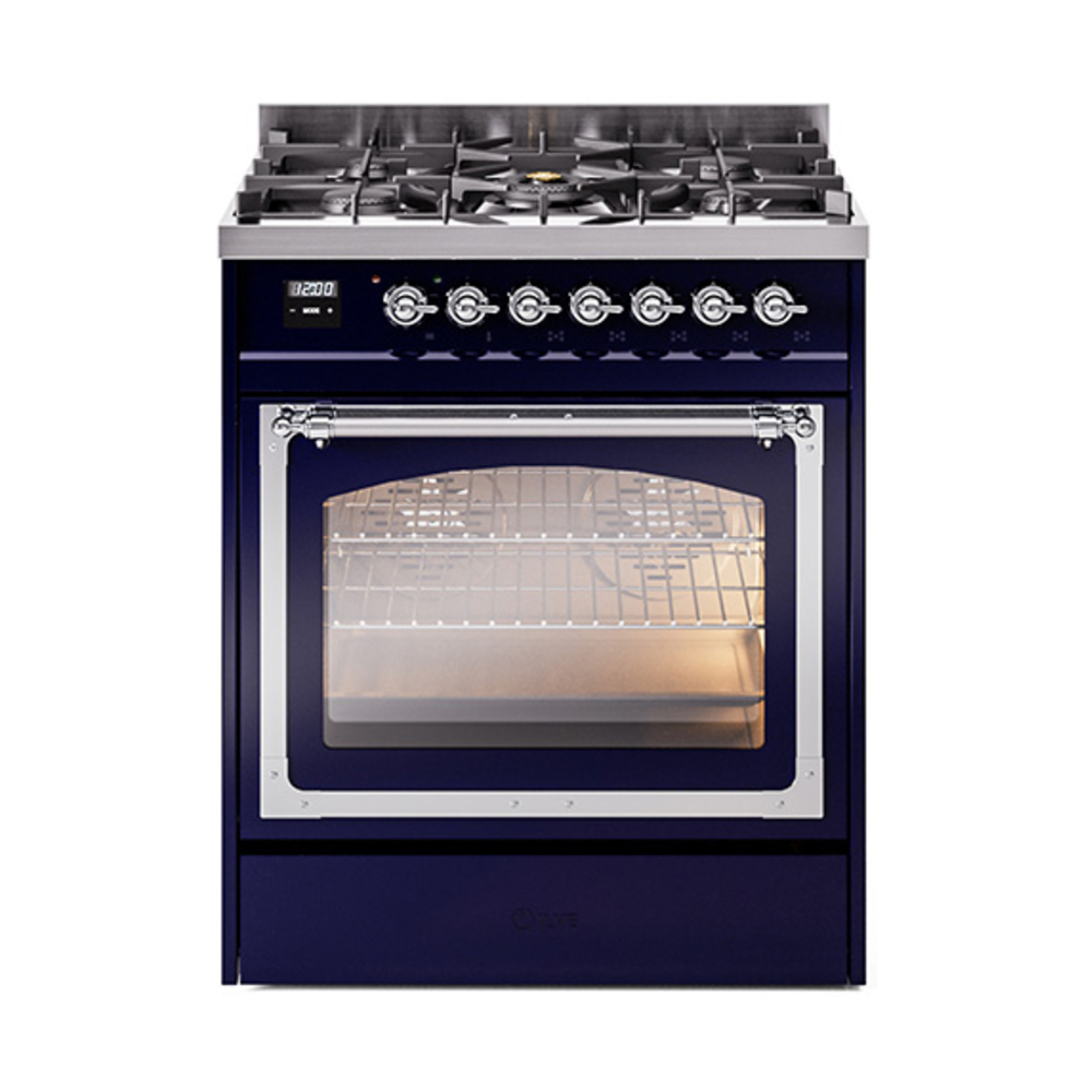 ILVE UN30NMPMBCLP Nostalgie II Noblesse 30" Dual Fuel Range  (Liquid Propane, Triple Glass Door, Midnight Blue, Chrome)