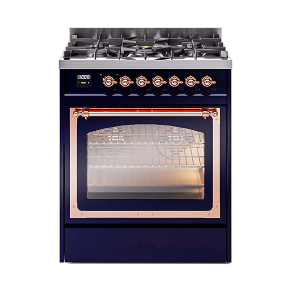 ILVE UN30NMPMBPLP Nostalgie II Noblesse 30" Dual Fuel Range  (Liquid Propane, Triple Glass Door, Midnight Blue, Copper)