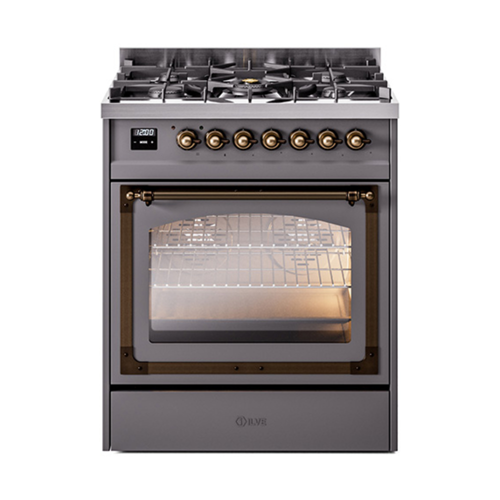 ILVE UN30NMPMGBLP Nostalgie II Noblesse 30" Dual Fuel Range  (Liquid Propane, Triple Glass Door, Graphite Matte, Burnished)