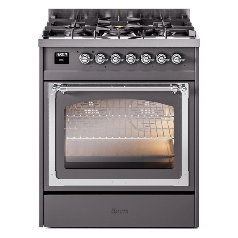 ILVE UN30NMPMGCLP Nostalgie II Noblesse 30" Dual Fuel Range  (Liquid Propane, Triple Glass Door, Graphite Matte, Chrome)