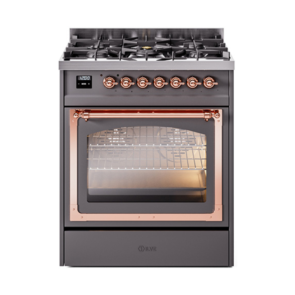 ILVE UN30NMPMGPLP Nostalgie II Noblesse 30" Dual Fuel Range  (Liquid Propane, Triple Glass Door, Graphite Matte, Copper)