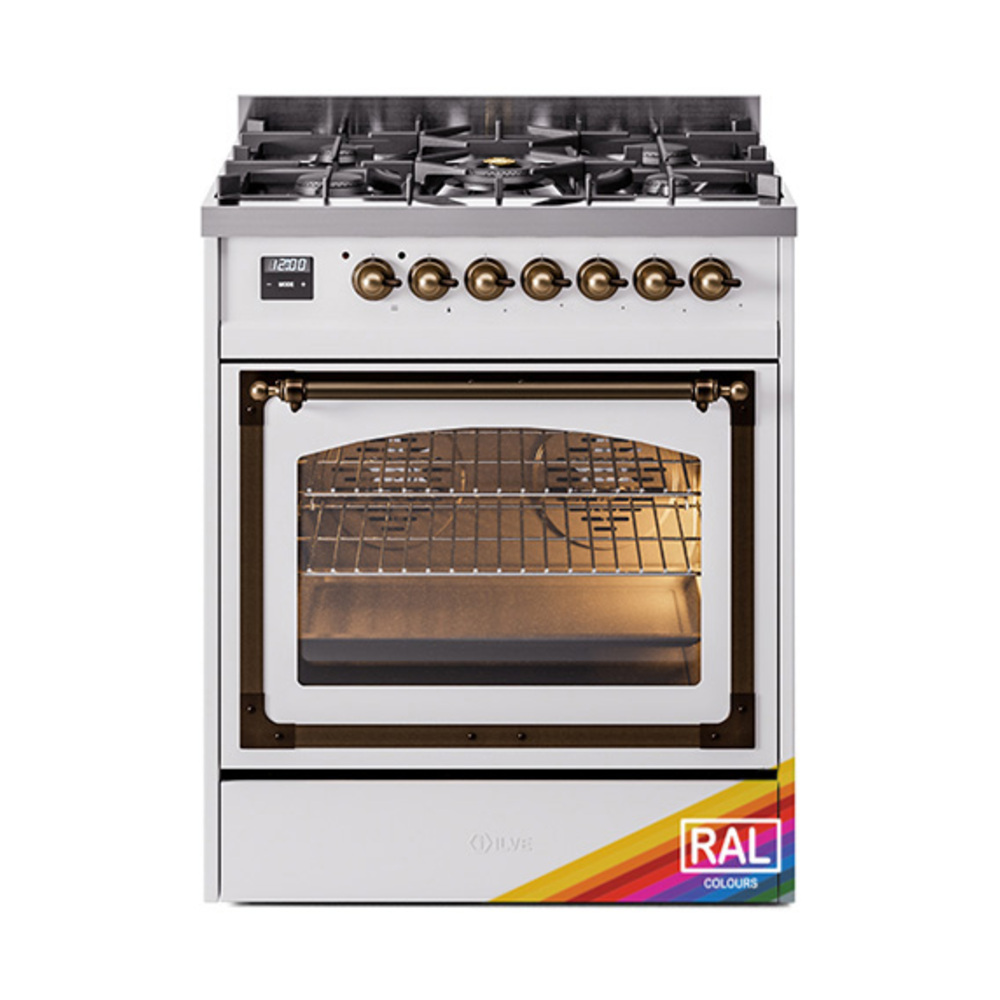 ILVE UN30NMPRABLP Nostalgie II Noblesse 30" Dual Fuel Range  (Liquid Propane, Triple Glass Door, RAL, Burnished)