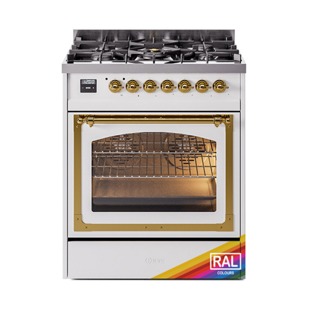 ILVE UN30NMPRAGLP Nostalgie II Noblesse 30" Dual Fuel Range  (Liquid Propane, Triple Glass Door, RAL, Brass)