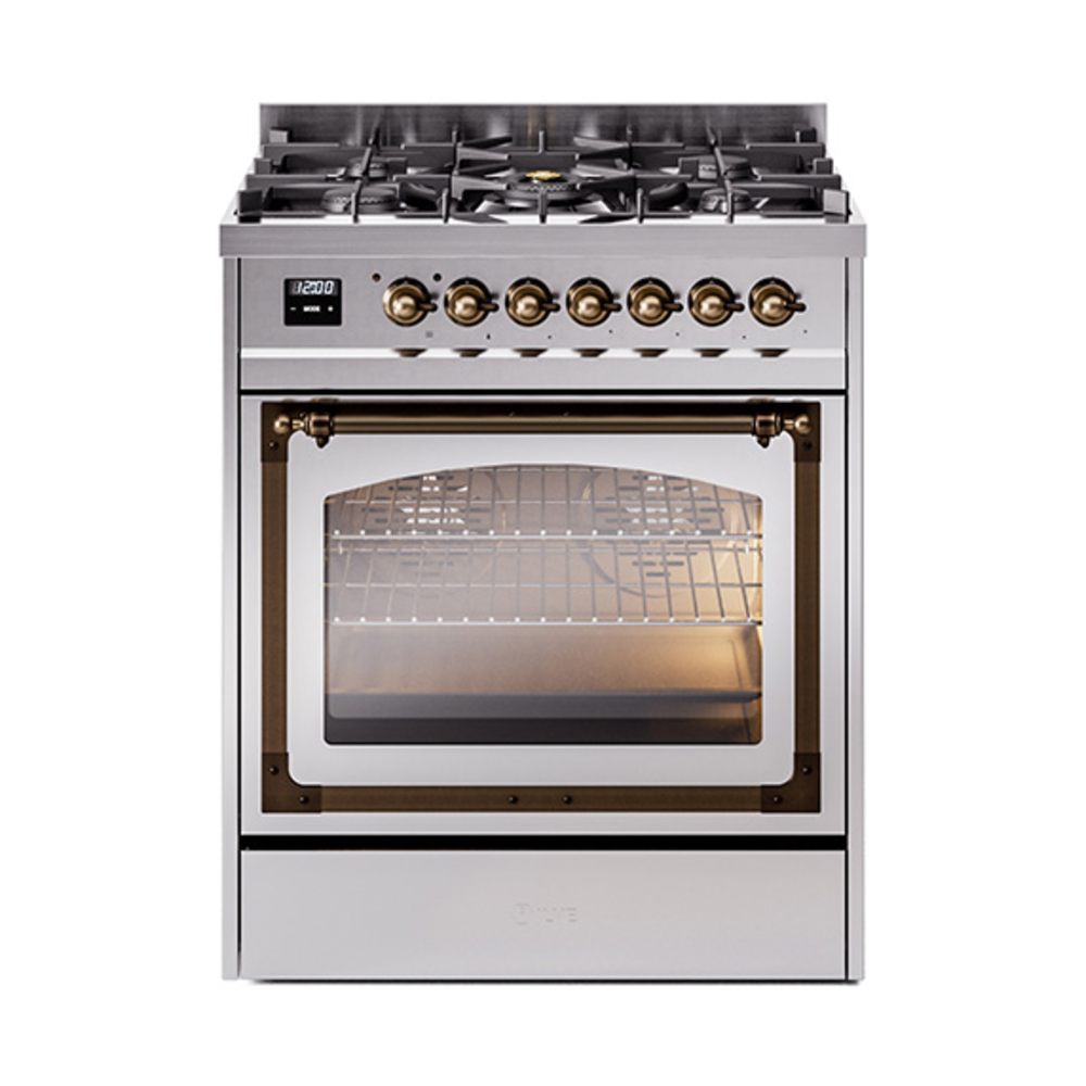 ILVE UN30NMPSSBLP Nostalgie II Noblesse 30" Dual Fuel Range  (Liquid Propane, Triple Glass Door, Stainless Steel, Burnished)