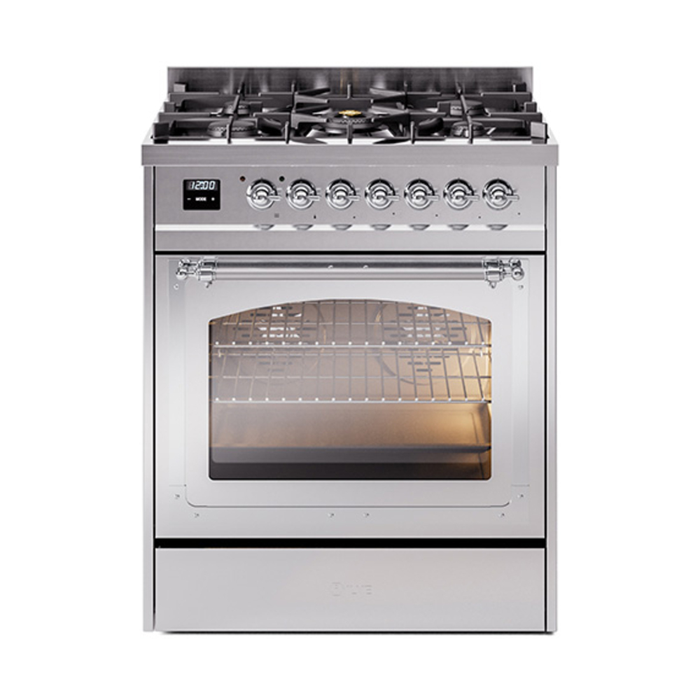 ILVE UN30NMPSSCLP Nostalgie II Noblesse 30" Dual Fuel Range  (Liquid Propane, Triple Glass Door, Stainless Steel, Chrome)