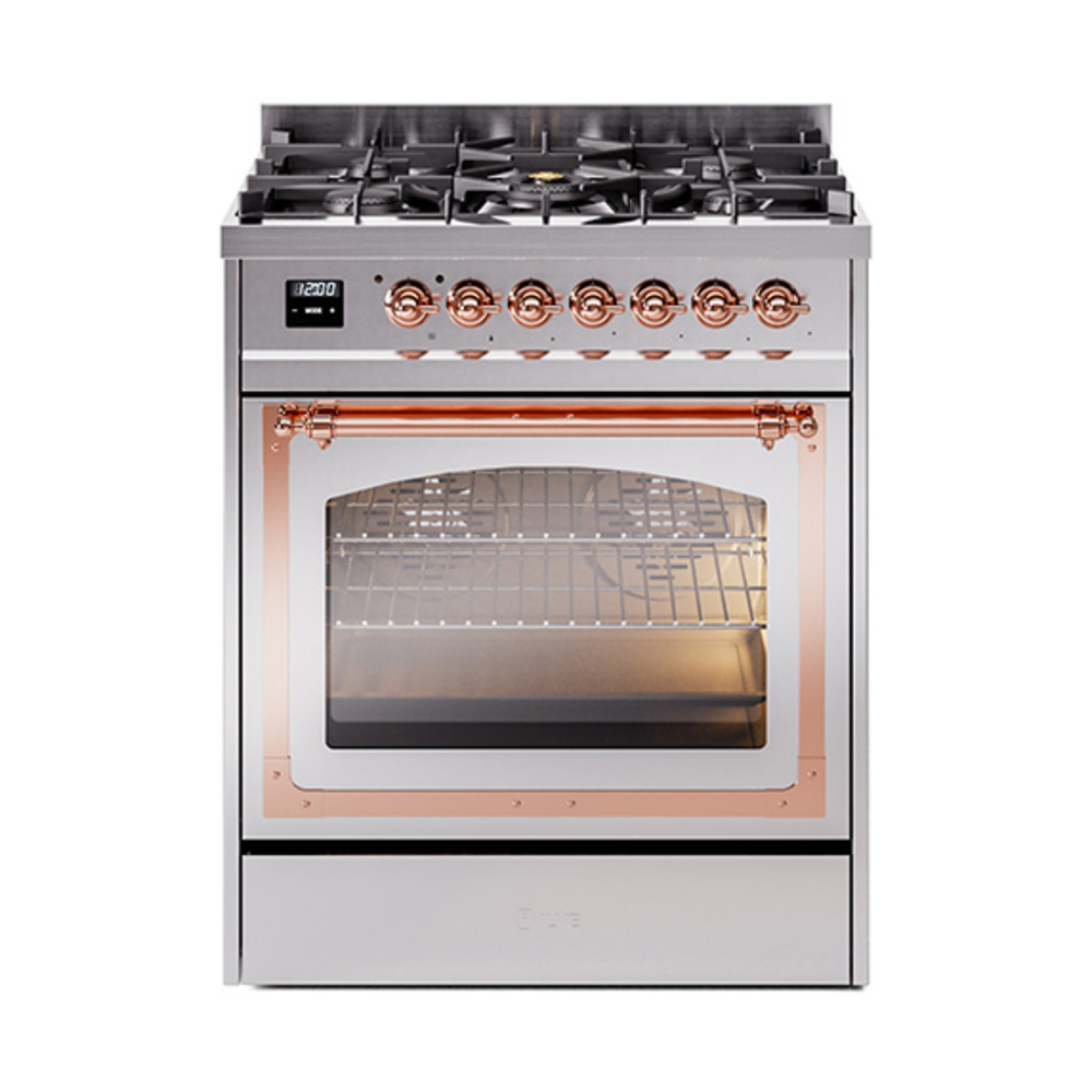 ILVE UN30NMPSSPLP Nostalgie II Noblesse 30" Dual Fuel Range  (Liquid Propane, Triple Glass Door, Stainless Steel, Copper)