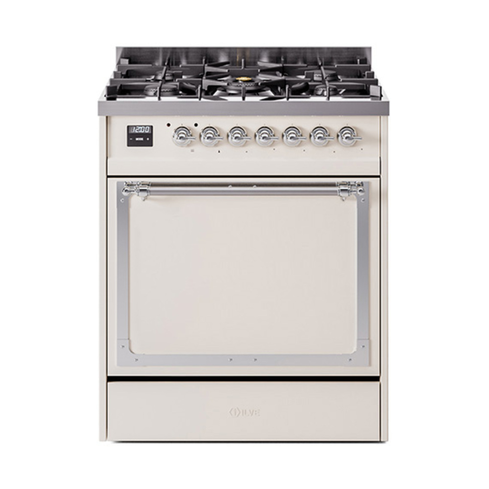 ILVE UN30QNMPAWCLP Nostalgie II Noblesse 30" Dual Fuel Range  (Liquid Propane, Solid Door, Antique White, Chrome)