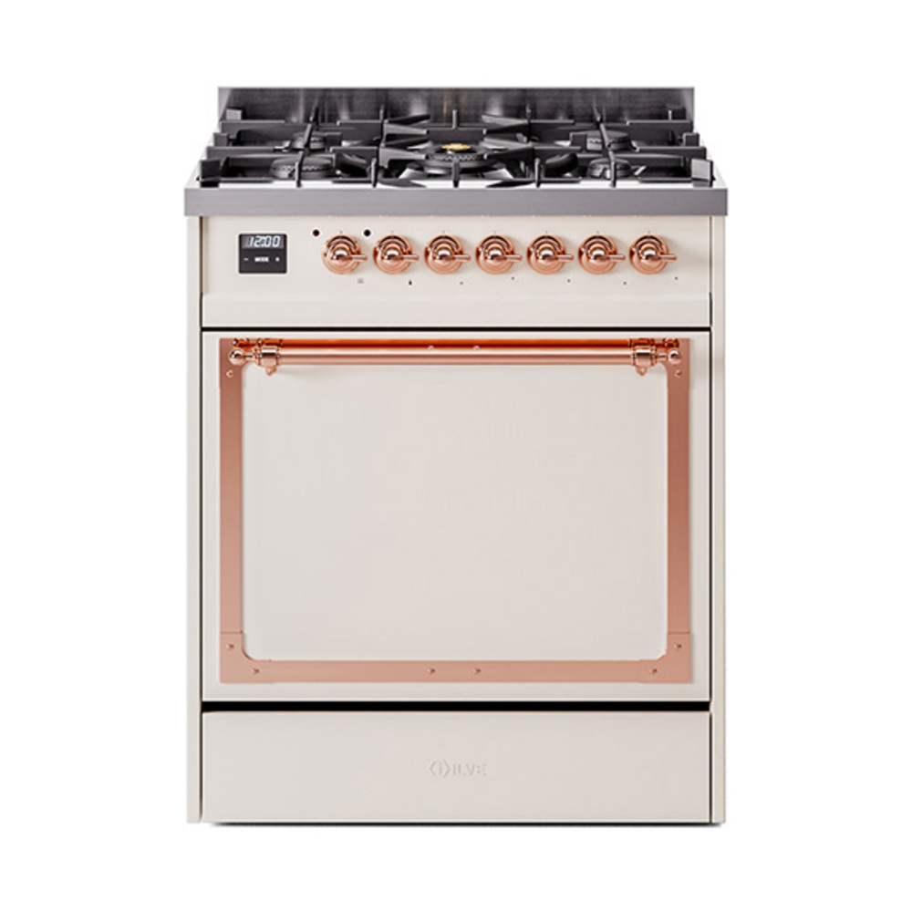 ILVE UN30QNMPAWPLP Nostalgie II Noblesse 30" Dual Fuel Range  (Liquid Propane, Solid Door, Antique White, Copper)