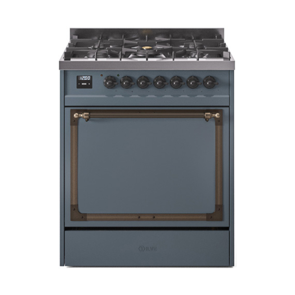 ILVE UN30QNMPBGBLP Nostalgie II Noblesse 30" Dual Fuel Range  (Liquid Propane, Solid Door, Blue Grey, Bronze)