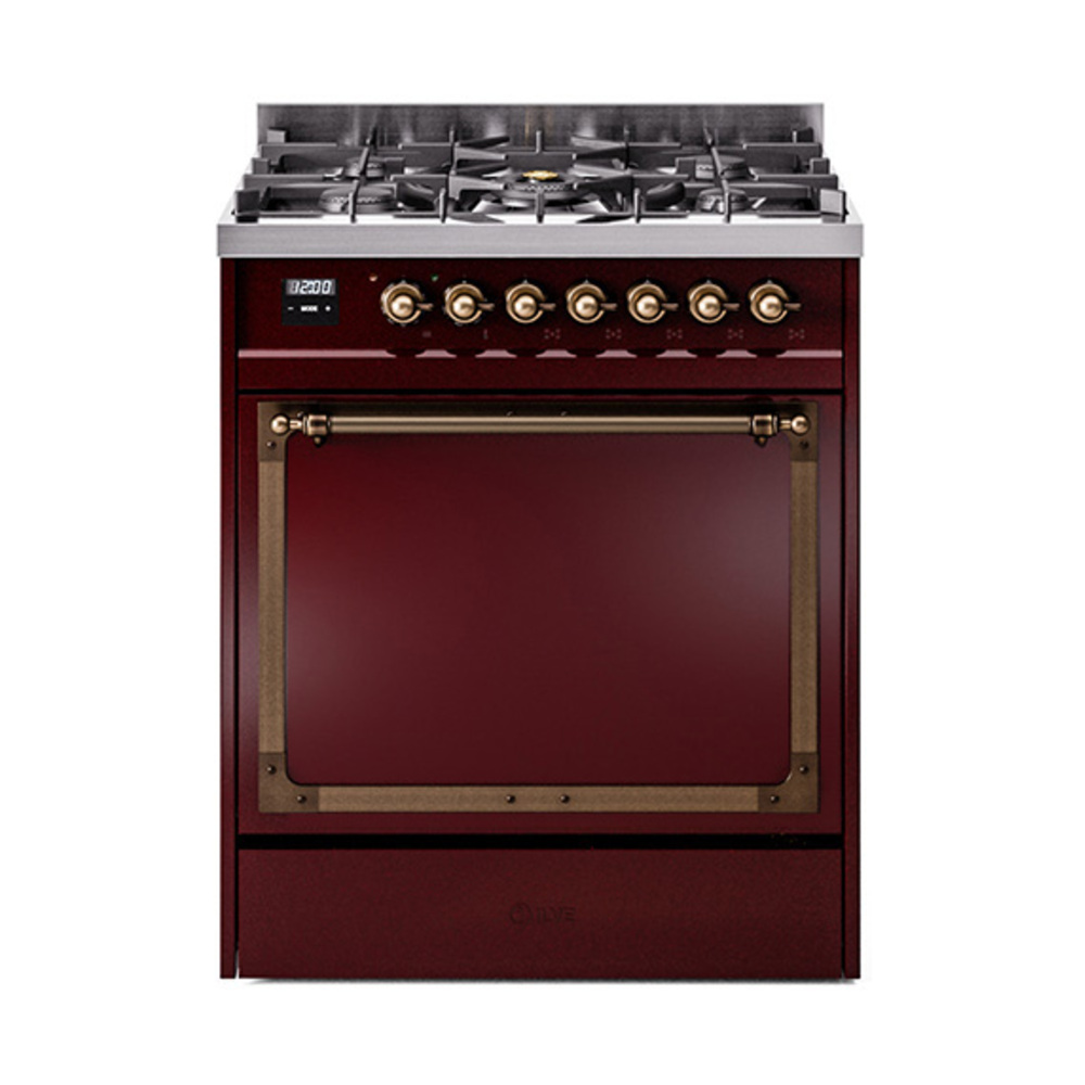 ILVE UN30QNMPBUBLP Nostalgie II Noblesse 30" Dual Fuel Range  (Liquid Propane, Solid Door, Burgundy, Bronze)