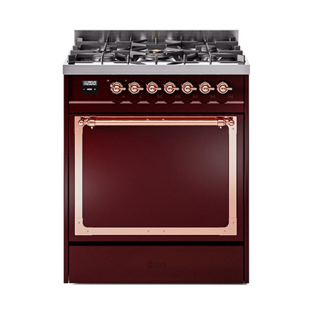 ILVE UN30QNMPBUPLP Nostalgie II Noblesse 30" Dual Fuel Range  (Liquid Propane, Solid Door, Burgundy, Copper)