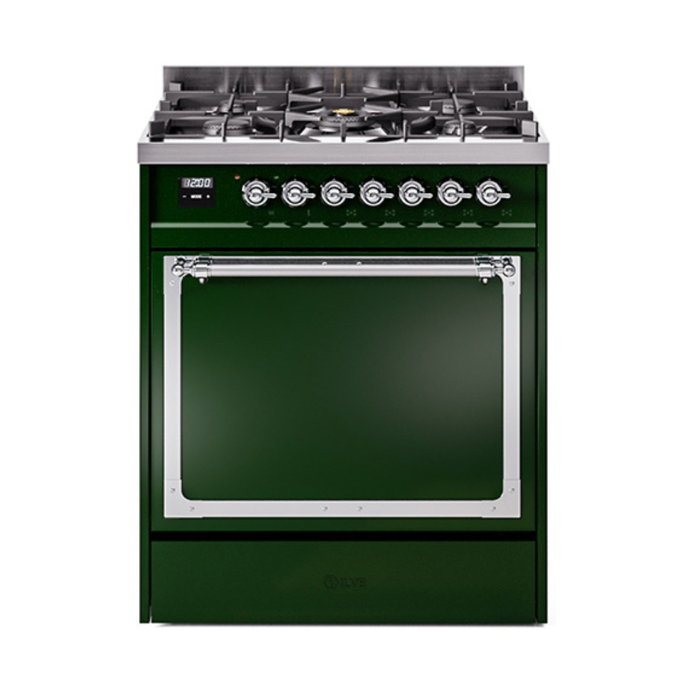 ILVE UN30QNMPEGCLP Nostalgie II Noblesse 30" Dual Fuel Range  (Liquid Propane, Solid Door, Emerald Green, Chrome)