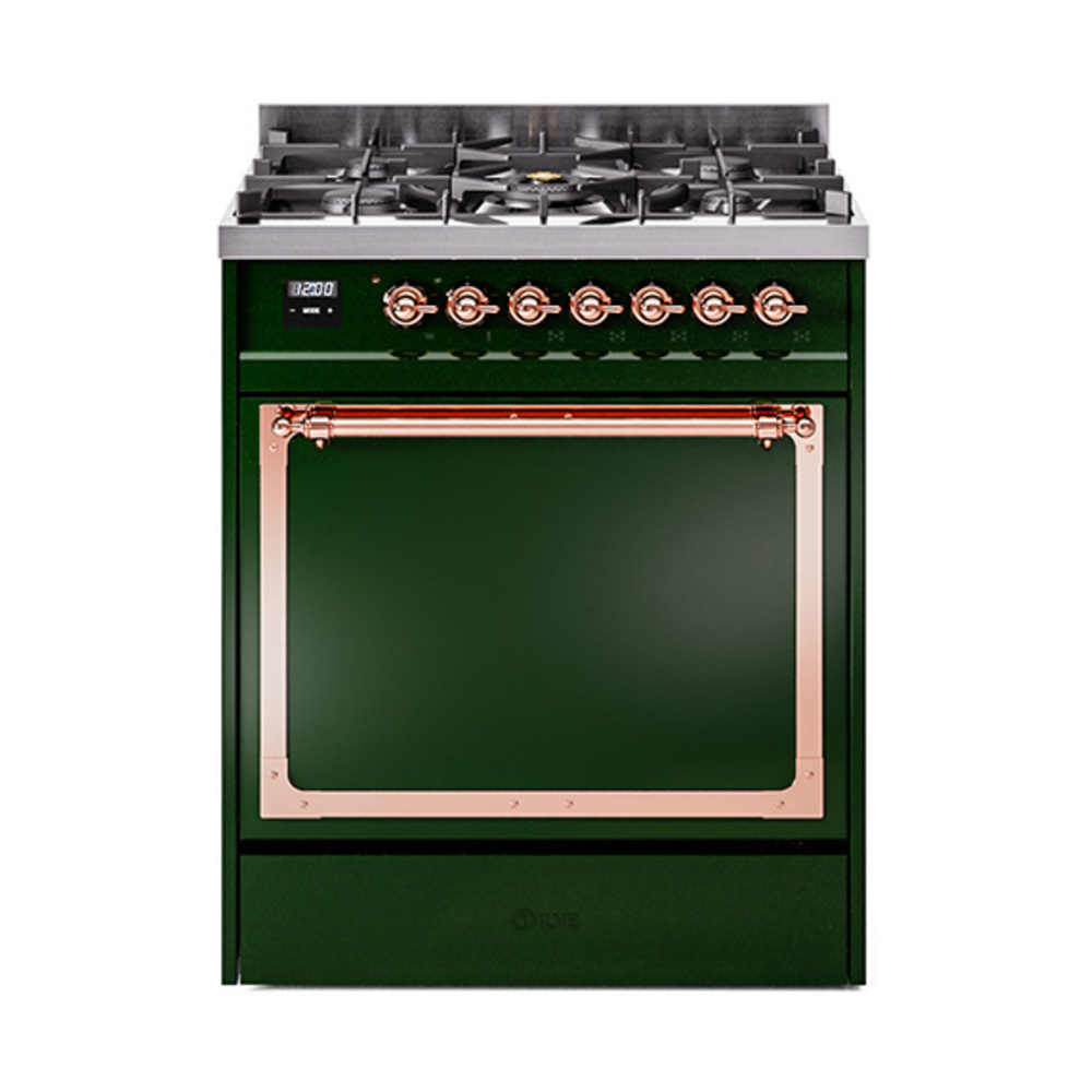 ILVE UN30QNMPEGPLP Nostalgie II Noblesse 30" Dual Fuel Range  (Liquid Propane, Solid Door, Emerald Green, Copper)