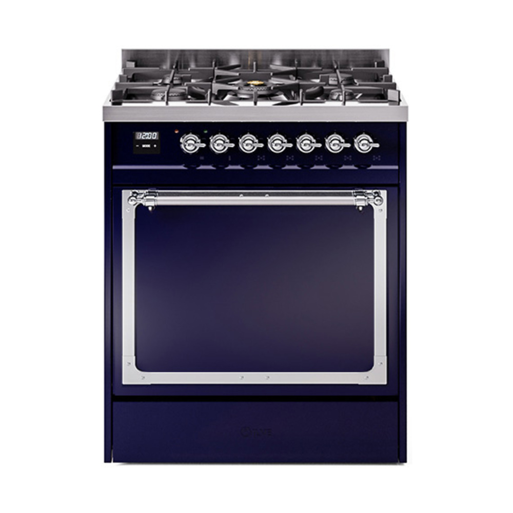 ILVE UN30QNMPMBCLP Nostalgie II Noblesse 30" Dual Fuel Range  (Liquid Propane, Solid Door, Midnight Blue, Chrome)