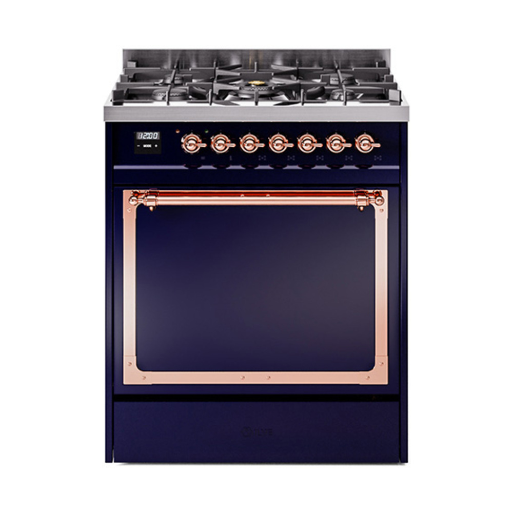 ILVE UN30QNMPMBPLP Nostalgie II Noblesse 30" Dual Fuel Range  (Liquid Propane, Solid Door, Midnight Blue, Copper)