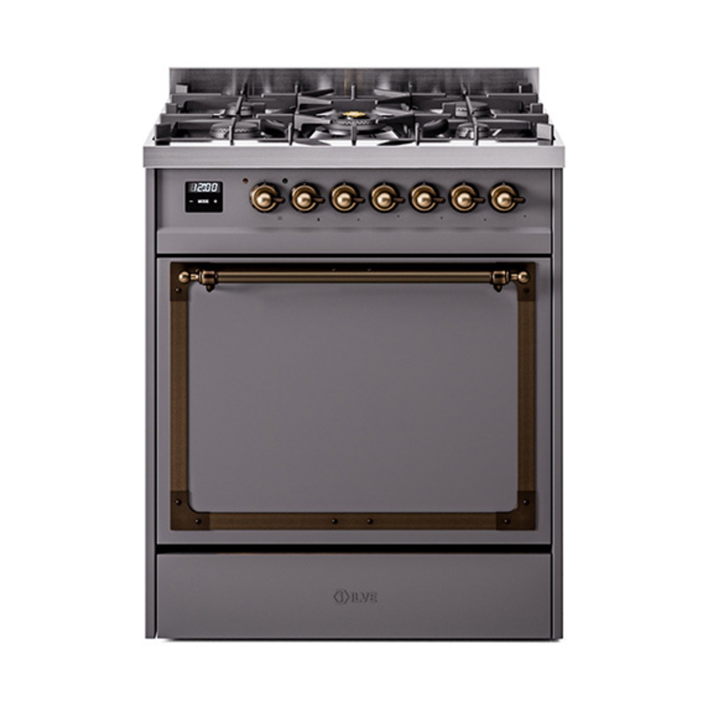 ILVE UN30QNMPMGBLP Nostalgie II Noblesse 30" Dual Fuel Range  (Liquid Propane, Solid Door, Graphite Matte, Burnished)