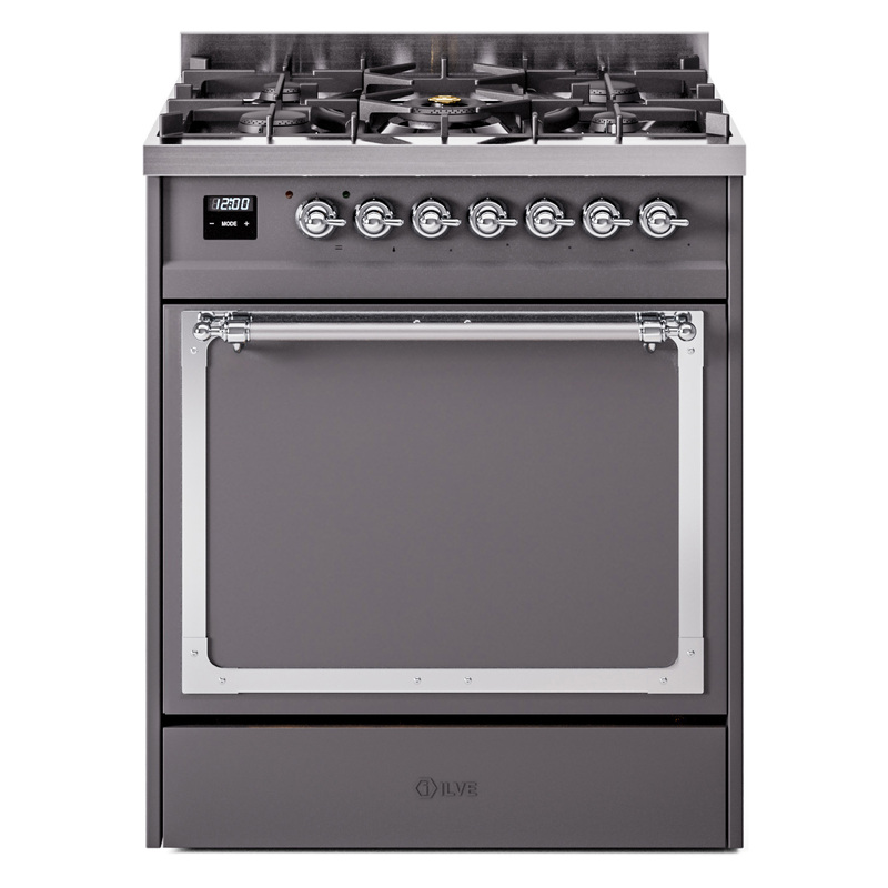 ILVE UN30QNMPMGCLP Nostalgie II Noblesse 30" Dual Fuel Range  (Liquid Propane, Solid Door, Graphite Matte, Chrome)