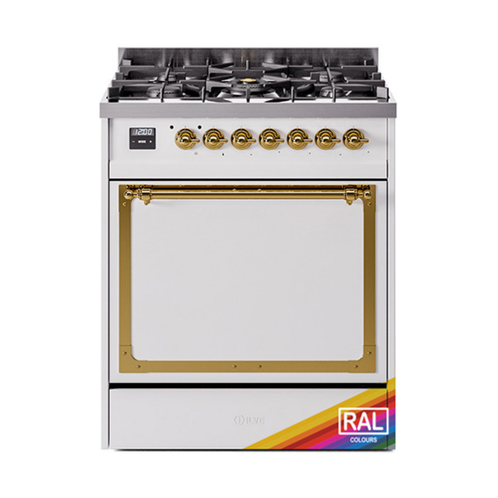 ILVE UN30QNMPRAGLP Nostalgie II Noblesse 30" Dual Fuel Range  (Liquid Propane, Solid Door, RAL, Brass)