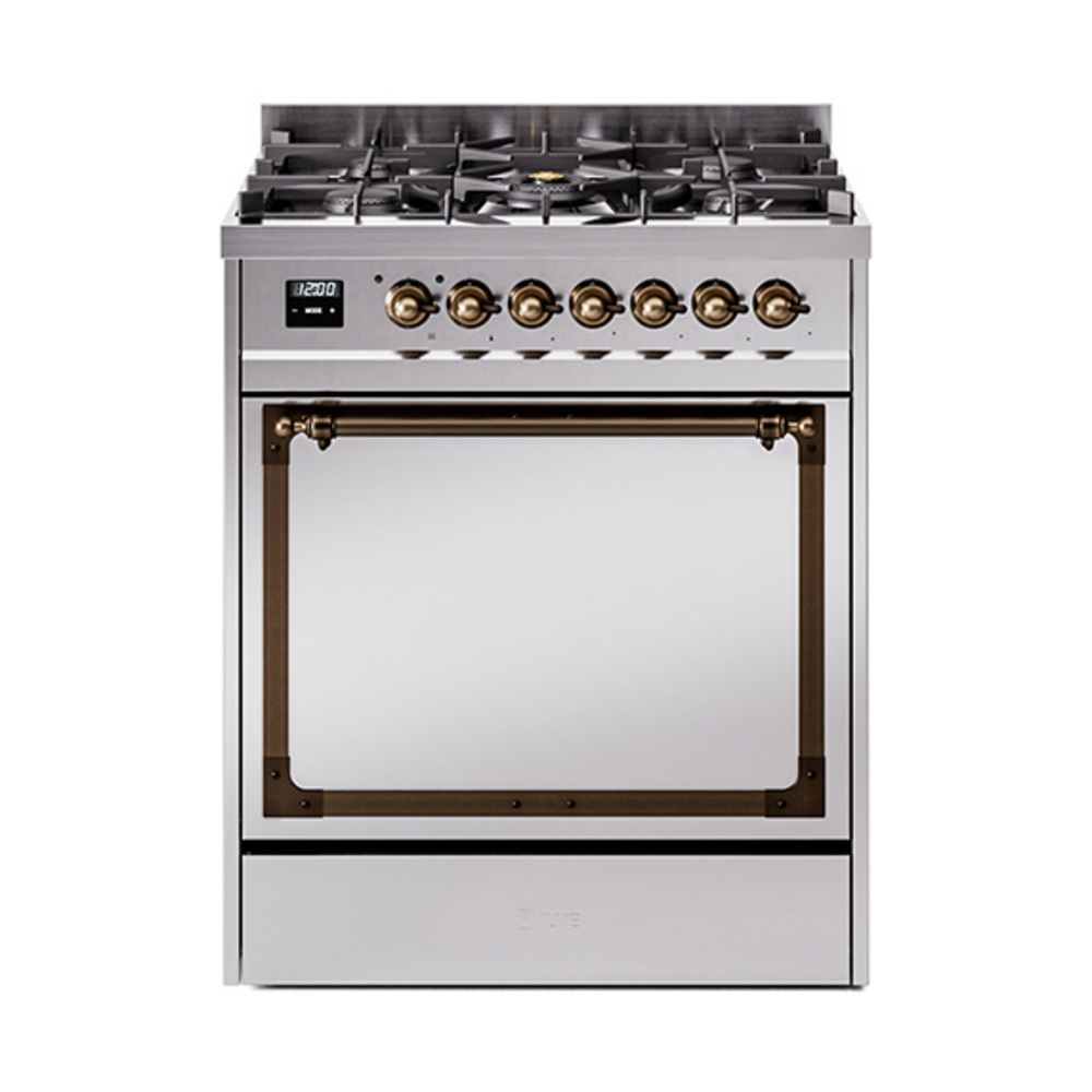 ILVE UN30QNMPSSBLP Nostalgie II Noblesse 30" Dual Fuel Range  (Liquid Propane, Solid Door, Stainless Steel, Burnished)