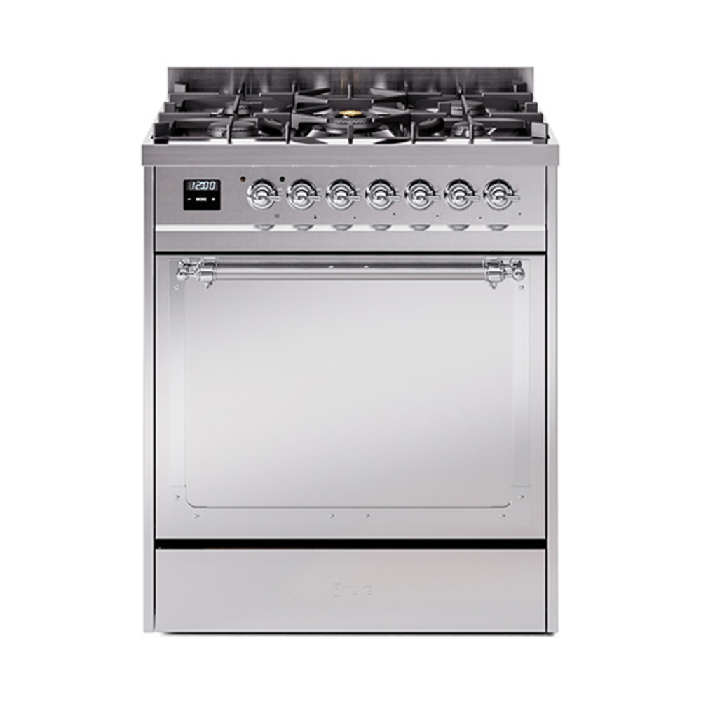 ILVE UN30QNMPSSCLP Nostalgie II Noblesse 30" Dual Fuel Range  (Liquid Propane, Solid Door, Stainless Steel, Chrome)