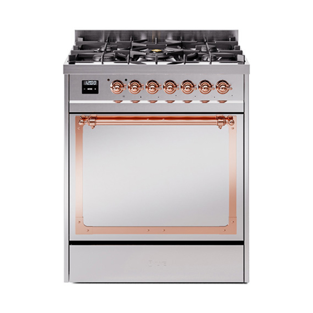 ILVE UN30QNMPSSPLP Nostalgie II Noblesse 30" Dual Fuel Range  (Liquid Propane, Solid Door, Stainless Steel, Copper)