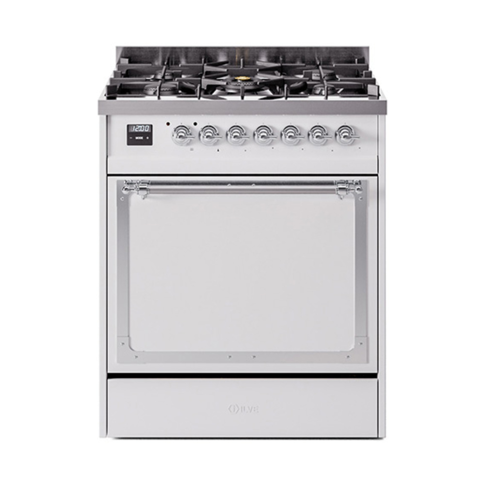 ILVE UN30QNMPWHCLP Nostalgie II Noblesse 30" Dual Fuel Range  (Liquid Propane, Solid Door, White, Chrome)