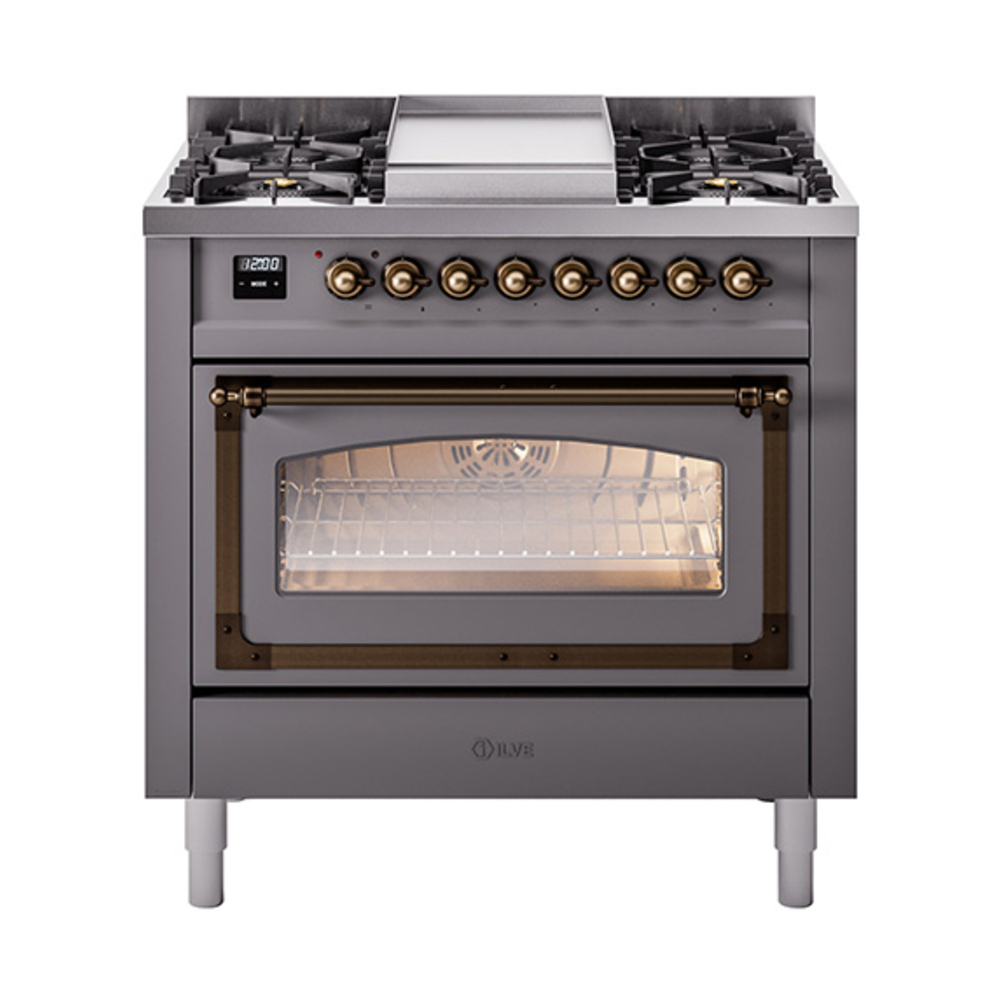 ILVE UN36FNMPMGBLP Nostalgie II Noblesse 36" Dual Fuel Range (Liquid Propane, Triple Glass Door, Graphite Matte, Bronze)