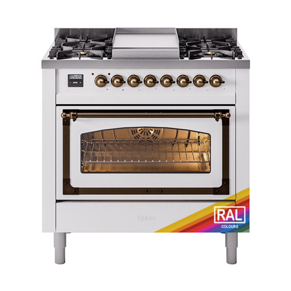 ILVE UN36FNMPRABLP Nostalgie II Noblesse 36" Dual Fuel Range (Liquid Propane, Triple Glass Door, RAL, Bronze)