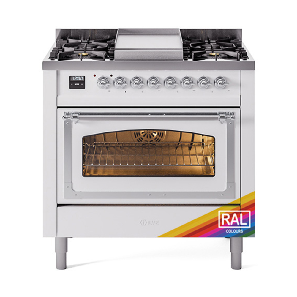 ILVE UN36FNMPRACLP Nostalgie II Noblesse 36" Dual Fuel Range (Liquid Propane, Triple Glass Door, RAL, Chrome)